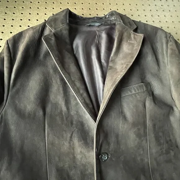 Banana Republic Nubuck Leather Bomber Jacket Brown 44R/XL Men MINT